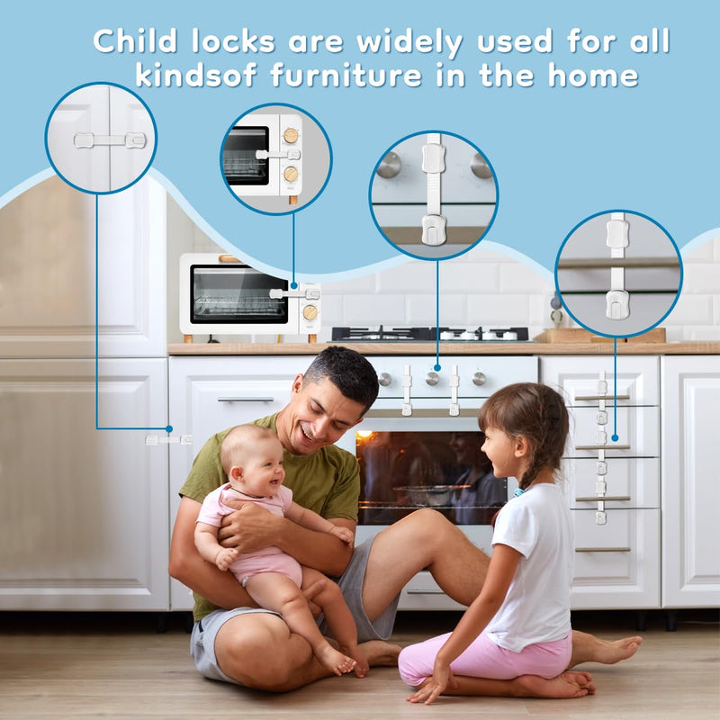 24-Pack Cabinet Locks Baby Proofing - Syican Child Proof Drawer Locks, Multi-Purpose for Drawers, Fridge, Toilet Seat, Trash Can, Ideal Stocking Stuffers, White 24-Count（Pack of 1）