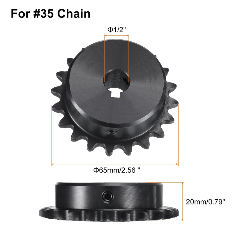 uxcell #35 Chain Roller Sprocket B Type, 1/2" Bore 20 Tooth Single Strand Chain Sprocket, Carbon Steel, Keyway with Set Screws