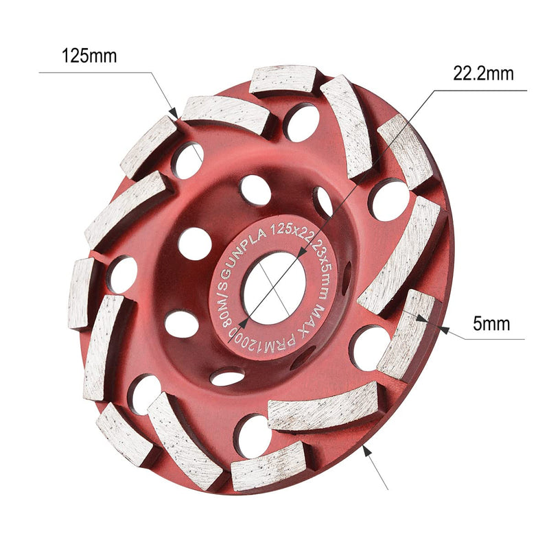 Diamond Grinding Cup Wheel 5 inch for Angle Grinder, Polishing and Cleaning Concrete, Granite, Stone, Marble, Cement, Masonry, Rock 5-Inch