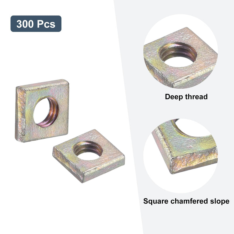 uxcell M4-0.7x2.2 Square Nuts, Carbon Steel Zinc Plated Coarse Thread Square Nuts Fasteners for Home Repairs and Professional Engineering, Colorful 300pcs M4-0.7x2.2mm 300