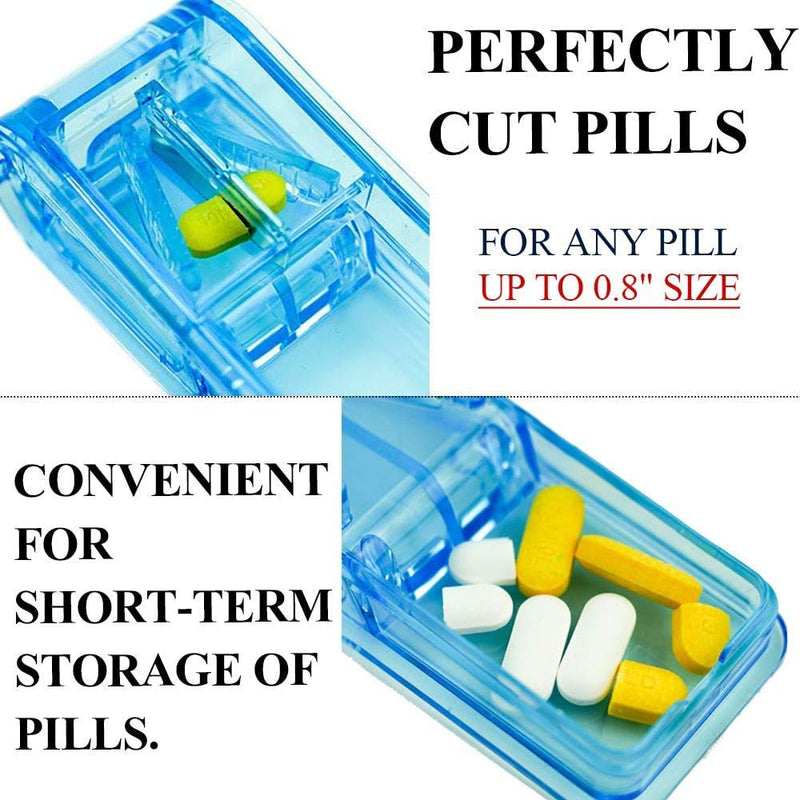 JohnBee Pill Cutter | Best Pill Cutter for Small or Large Pills | Designed in The USA| Cuts Vitamins | Includes Keychain Pill Holder (Blue) Blue