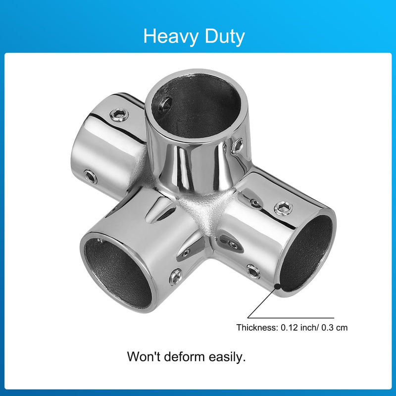 Marine Grade Boat Handrail Fitting 4-Way Pipe Fitting for 7/8" Round Tubing, 316 Stainless Steel Mirror Polished Hand Rail Fitting 4-Way Pipe Connector(2-Pack) 7/8 inch
