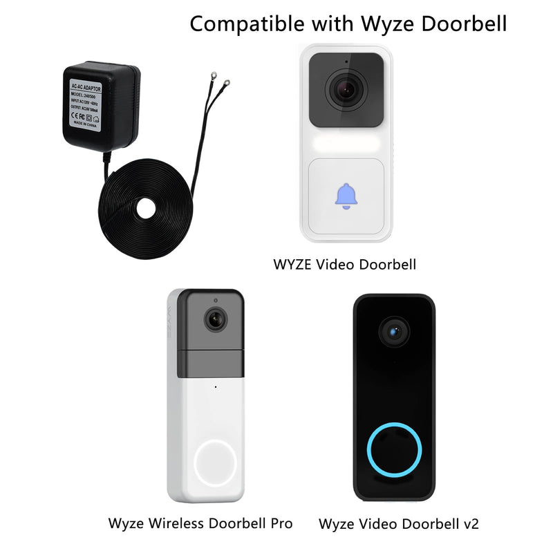 24V Doorbell Transformer Compatible with WYZE Doorbell v2, WYZE Wireless Doorbell Pro, WYZE Video Doorbell, XTU, AOSU Doorbell, 16ft Doorbell Power Adapter, Black
