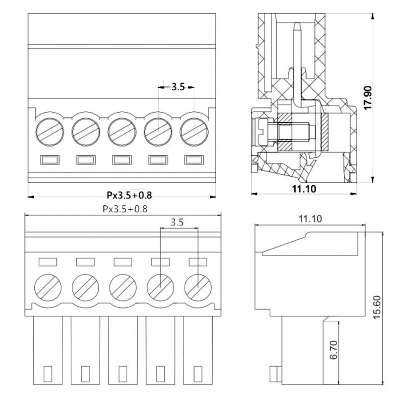 5Set 5-Pin 300V 8A KF2EDGK 3.5mm Pitch Screw Terminal Block Pluggable Connector for 28-16AWG 3.5mm-5-Pin(5PCS)