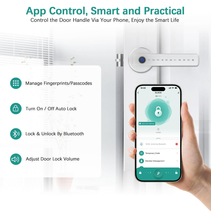 Fingerprint Door Lock, Smart Fingerprint Door Knob for Bedroom, Keyless Entry Finger Thumb Print Door Lock with Handle, Biometric Thumbprint Passcode Door Knob with Code Keypad