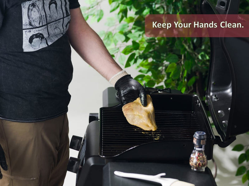 BBQ Gloves 4 Cotton Glove Liners and 100 Disposable Gloves Washable Cotton Liners Powder Latex Free Nitrile Gloves Large