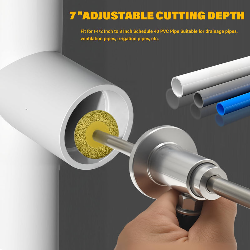 7-Inch Adjustable Depth Inside PVC Pipe Cutter with Handle & Locking Ring - Fast, Accurate Flush Cut Tool for 1.5-8 inch Sewer/Drain Pipes, Includes Diamond Wheel, HSS Saw Blades