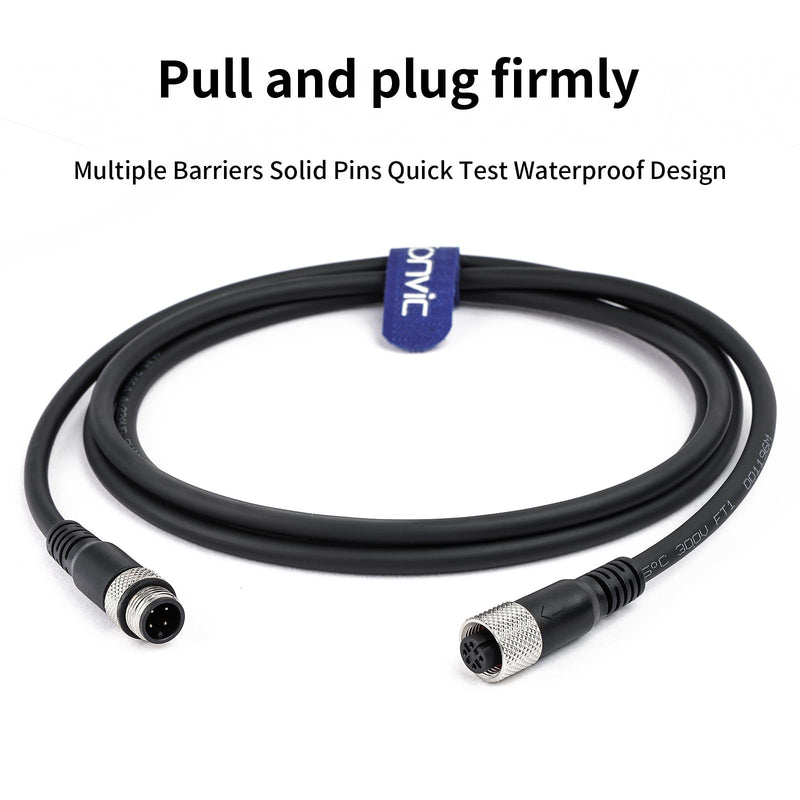 Industrial M12 4 Pin Male to Female Sensor Cable M12 A Code Straight Aviation Connector Molding Electrical Cable Profibus Cable, 5M, Black