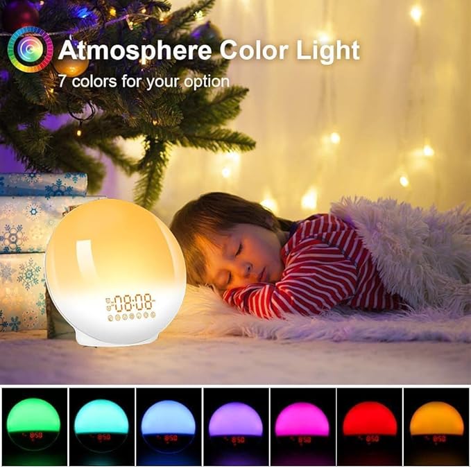 JALL Sunrise Alarm Clock White Noise Sound Machine with 22 Soothing Sounds, 17 NightLights, Bluetooth Speaker, Wake Up Light Alarm Clock for Bedrooms, Heavy Sleepers, Ideal Gift for Baby, Kids Seniors