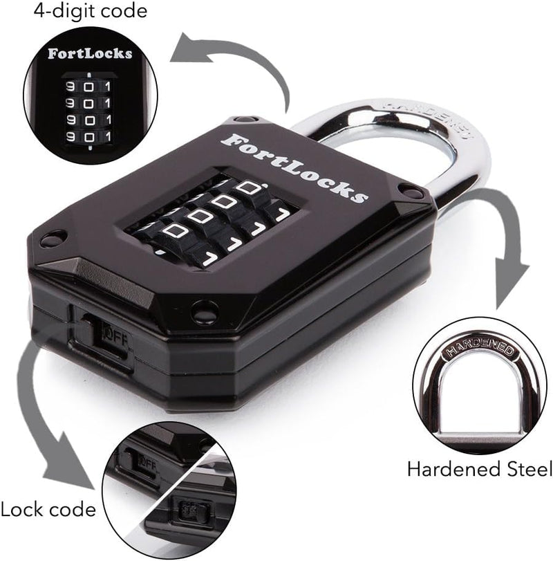Gym Locker Lock - 4 Digit, Heavy Duty, Hardened Stainless Steel, Weatherproof and Outdoor Combination Padlock - Easy to Read Numbers - Resettable and Cut Proof Combo Code - 1 Pack Black - NewNest Australia