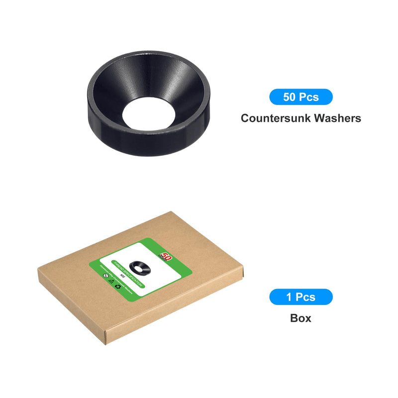 uxcell 50 Pcs M5 Finishing Countersunk Washers, Aluminum Alloy Screw Gaskets, Cup Head Washer Gasket for Mechanical Accessories Parts, Black