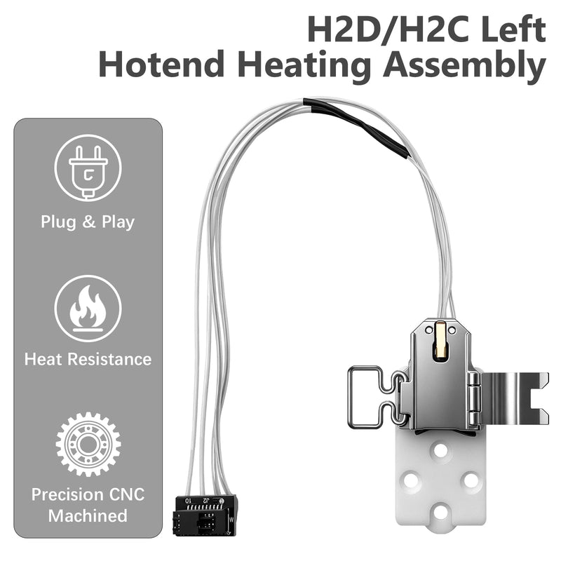 for Bambu Lab H2D/H2C Hotend Heating Assembly - Left,Zirconia Ceramic Base with Pre-Installed Thermistor & Heater Cartridge – Excellent Thermal Insulation– Quick-Clamp Design for Bambu H2C H2D Parts for Bambu H2D/H2C Left
