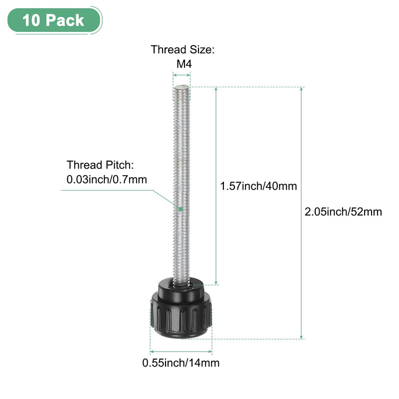 6-Pack Knurled Clamping Knobs, M4x40mm Male Thread Knurled Thumbscrew, Carbon Steel Screw on Knobs Grips for Machinery/Electronic/Furniture, Mounting Handle Bolts [Black]