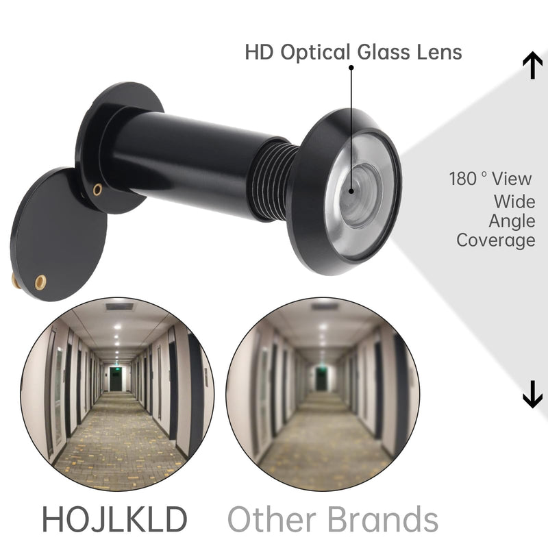 Door Viewer Peephole, Solid Brass 180 Degree Peephole with 5/9 Inch Drill Bit for 1-3/8" to 2-1/6" Doors, Door Viewer with Privacy Cover for Office Home Hotel (Black) Black