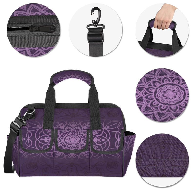 Purple marble pattern Tool Bag – Heavy-Duty Multi-Pocket 14+ Pockets (6 Inner + 6 Outer + 2 Side), Removable Shoulder Strap, for Construction, Gardening, Camping, Travel – 14.8 x 9.1 x 10 Inches