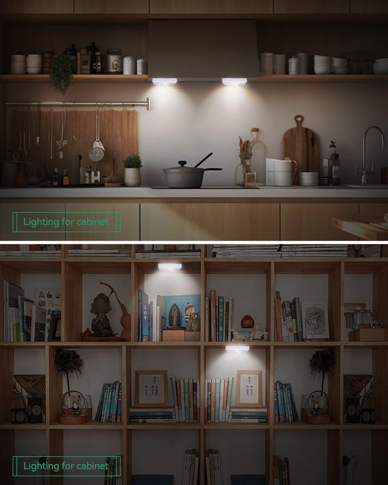 VIBELITE Closet Light, Battery Operated Switch Light, Tap Light, Touch, Push Night Lights, Wall Wireless Mount Under Cabinet, Shelf, Shed, Kitchen, Garage, Attic, RV, Lighting Installations (4-Pack) Battery Excluded White