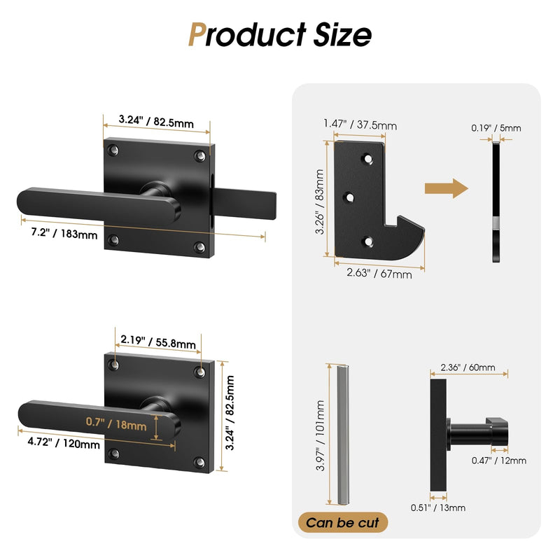 Double Side Gate Latch, Heavy Duty Gate Latch for Wooden Fence, Black Fence Gate Latch with Handles, Left Inswing Gate Latch for Wooden Gates, Vinyl Gate, Backyard, Garden GL01