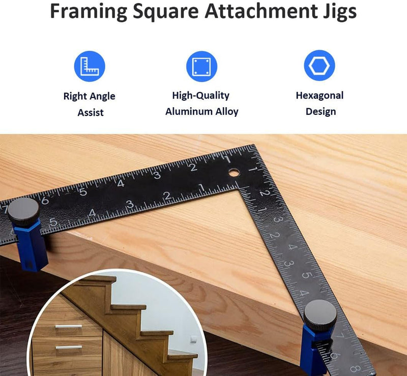Stair Gauges for Framing Square - Precision Carpenter Tools for Accurate Cuts, Speed Square Framing Jig, Circular Saw Guide for Framing Square Support