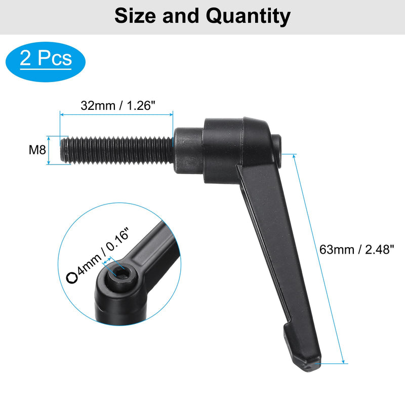 uxcell 4pcs Clamping Lever Adjustable Handle Set Metric M8 x 32mm Male & M8 Female Thread Level Handles Hand Stud Knobs Quick Release Black for Lathe Machinery