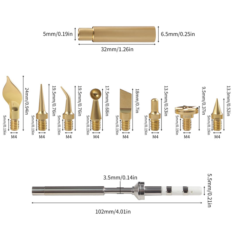 FYSETC 3D Printer Accessories TS100 TS101 Soldering Iron Adapter with 8 Pcs Style Modify Tips Compatible with Standard 936 Universal Soldering Iron Tip for Prints Project Bczamd