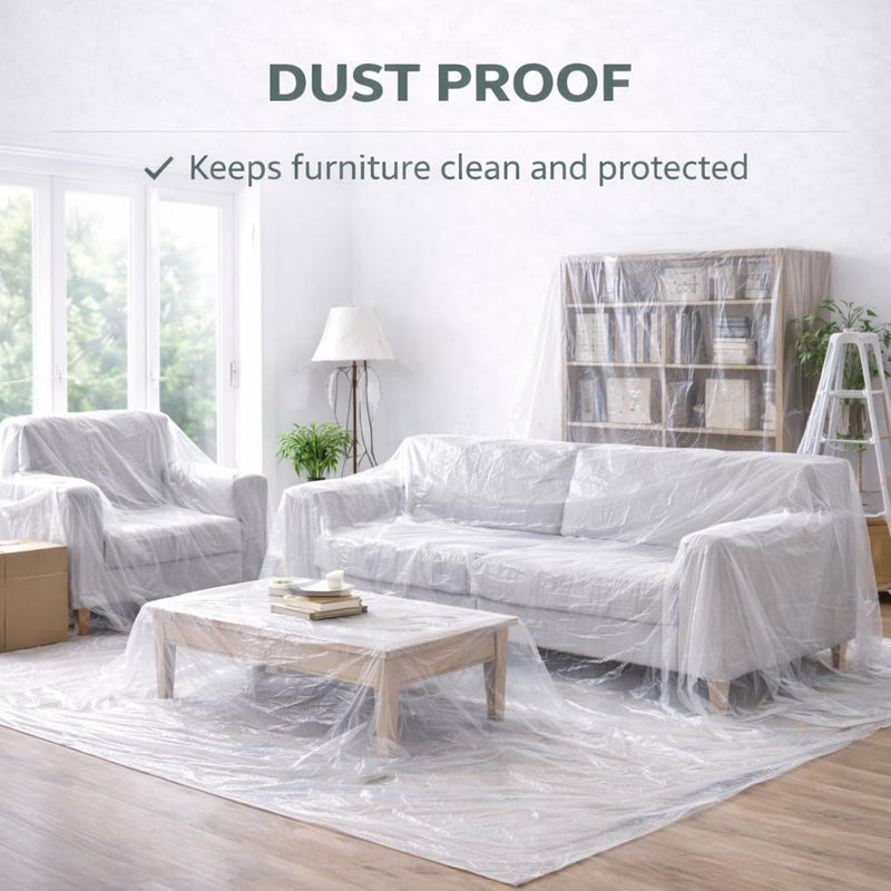GREEN LIFESTYLE Plastic Drop Cloths for Painting 12 x 9 ft [6 Pack] – Waterproof Paint Drop Cloth, Plastic Sheets Floor Cover, Disposable Tarp for Furniture Protection, Remodeling and Moving 9x12 6
