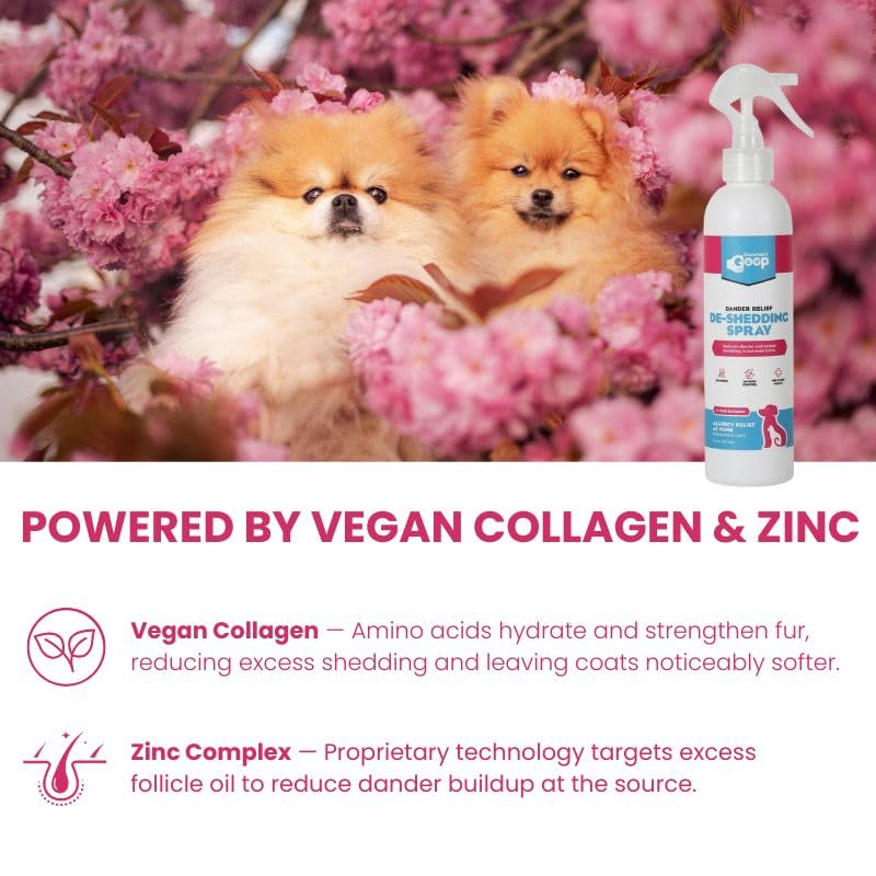 Groomer’s Goop Dander Relief Deshedding Spray – Leave-in Formula Soothes Dry Skin, Reduces Shedding & Dander, Moisturizes with Vegan Collagen & Zinc, Coconut Cleansers – 8 oz