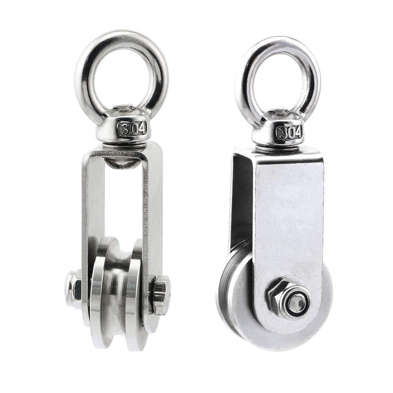 heyous 2pcs U Type Swivel Pulley 304 Stainless Steel Duplex Bearing Detachable 360 Degree Rotation Heavy Duty Traction Wheel
