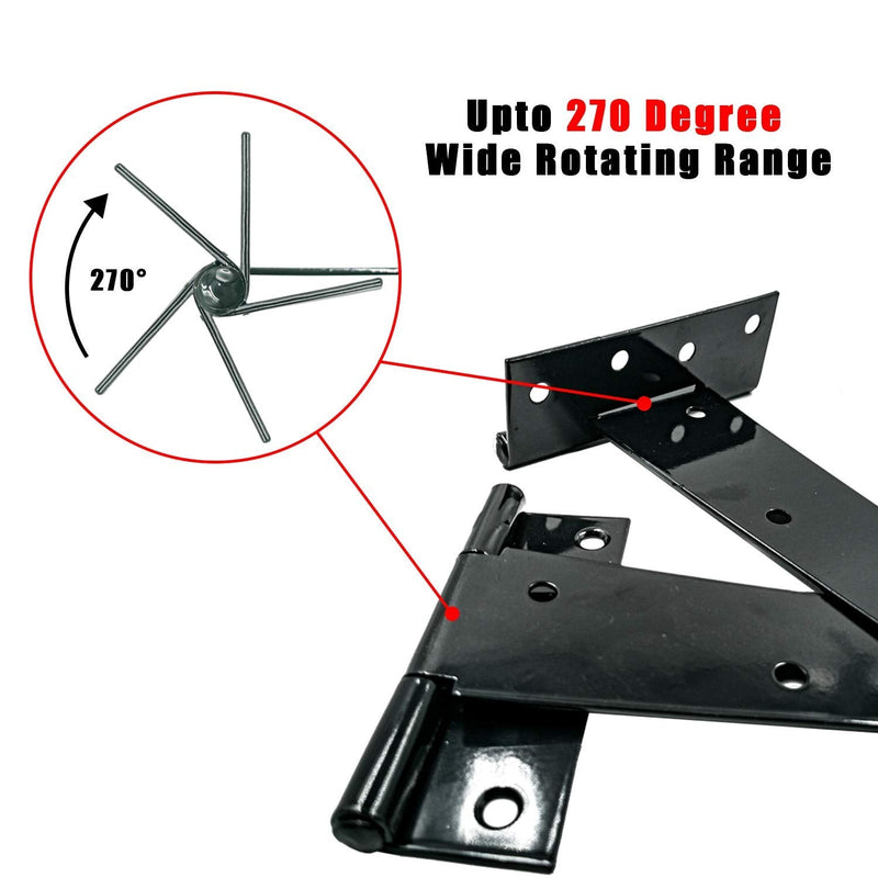 HLMOptimo Heavy Duty T Hinge Tee Hinge T Strap Hinge Shed Hinge Gate Hinge Barn Hinge Fence Hinge Door Hinge Wrought Rustproof All Size Black (6 pcs, 4 inch) 6 pcs