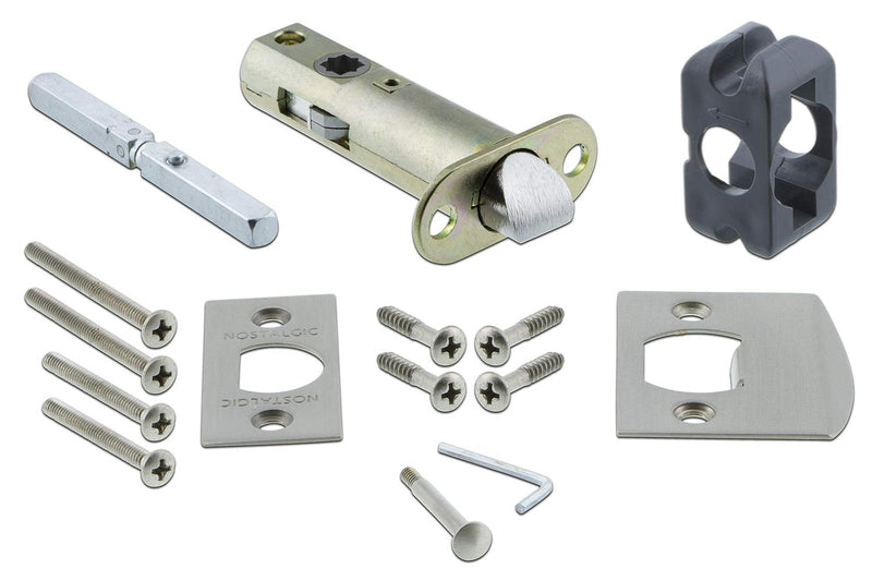 Nostalgic Warehouse Studio Plate & White Porcelain Door Knob Privacy-2.375 in Satin Nickel