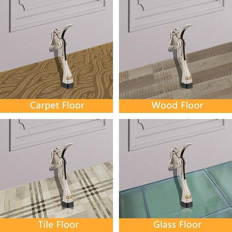 Gotega Door Stopper, 2 Packs Kickdown Door Stop with One Touch Adjustable Height and Rubber Tip 4 Inches, Heavy Duty Door Stops, Door Holder, Bottom of Door Satin Nickel 4 inch x 2 pack