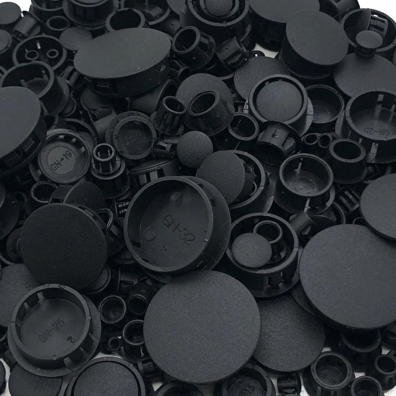 365Pcs 10 Sizes Plastic Hole Plugs Recessed Round Hole Plugs 3/16" 1/4" 5/16" 3/8" 1/2" 5/8" 3/4" 7/8" 1" 1 1/4" Snap-in Panel Lock Hole Plugs for Furniture Cabinet Hole Decorative Cover Caps (Black) Black