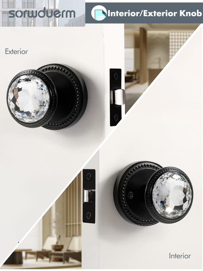 1 Pack Black Door Knobs Crystal Door Knob Passage Door Knob for Hall and Closet Glass Matte Black Zinc Alloy 1 Blakc-Passage