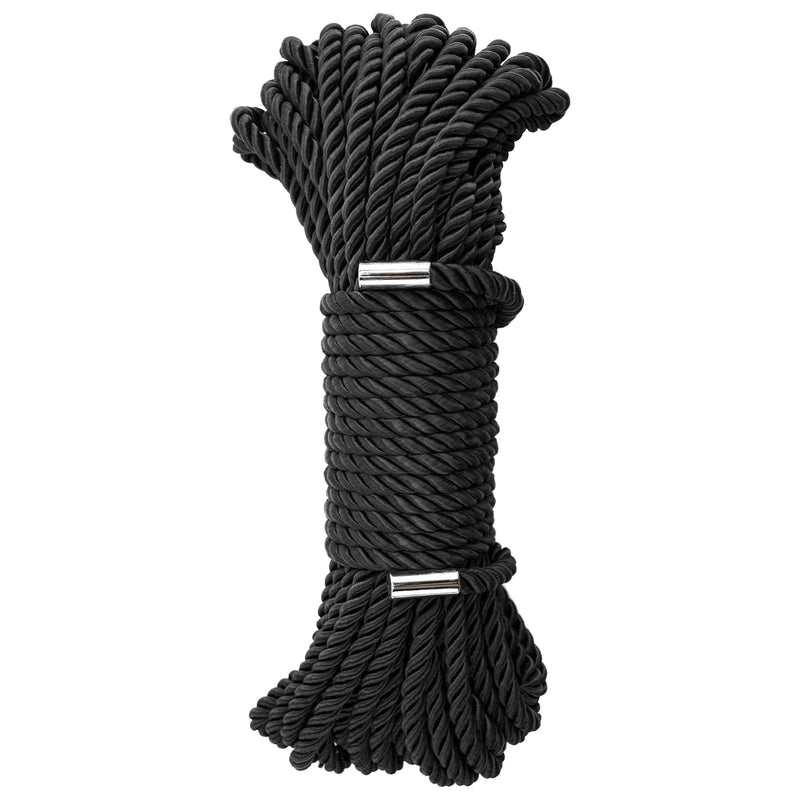 KINGLAKE Soft Silk Rope,7MM Black Rope,Skin Friendly Soft Nylon Rope,Long Satin Silk Cord,50 Feet Thick Silk Rope,Twisted Braided Rope Cord for Crafts Decoration Hanging Clotheslines Camping Outdoor