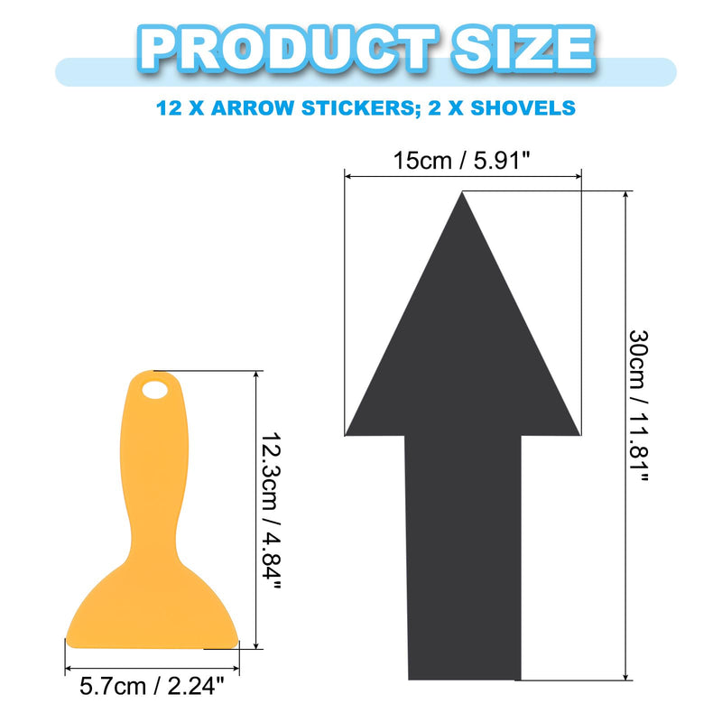 PATIKIL 12" x 6" Arrow Sticker, 12Pcs Removable Waterproof Self Adhesive Floor Stickers Directional Arrow Sign with Shovel for Road Instructions, Black