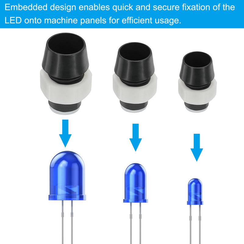PATIKIL 5mm Emitting Diode Holder, 20 Pcs Plastic Flat LED Holder Clip Mounting Bracket Socket Cap with Fixing Ring for Lamp Bulb Bezel Mount Panel LED Display, Black