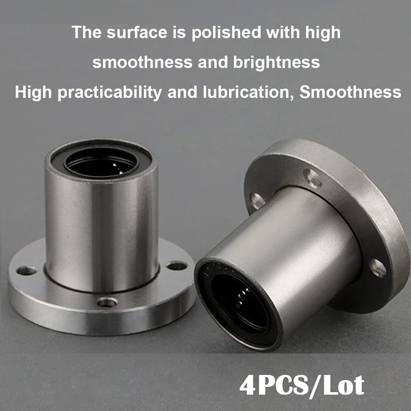 Linear Ball Bearings, LMF10UU 10mm Round Flange Linear Motion Bushing Double Side Rubber Sealed for 10mm Linear Shaft CNC Machine 3D Printer 4 Pack Standard