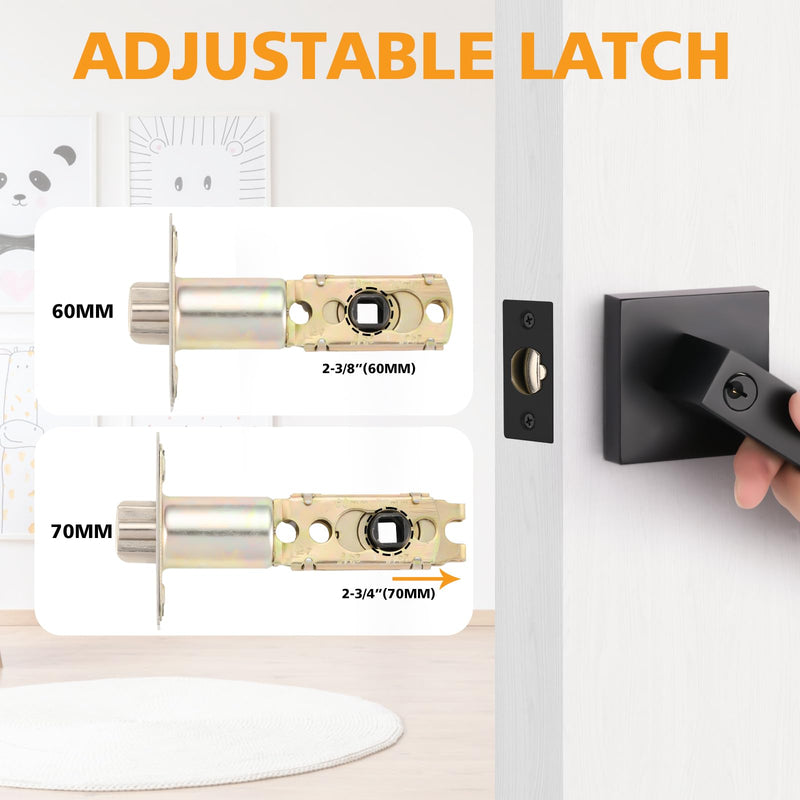Adjustable Door Latch 2-3/8''(60mm)or 2-3/4''(70mm), 45° Turning Angle Universal Door Lock Replacement Part with 5/16'' Square Hole, Suitable for Interior Door and Front Door Leverset Latch.