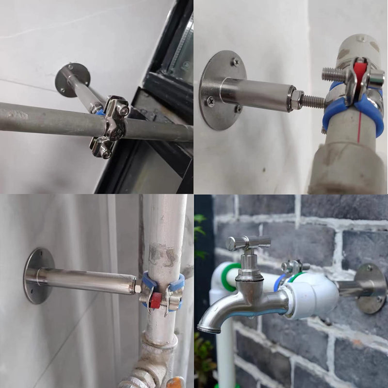 2PCS 304 Stainless Steel Wall Ceiling Mount Pipe Supports, Split Ring Hanger for OD Pipe 32-34mm, Pipe strap clamp for ID 1" Pipe
