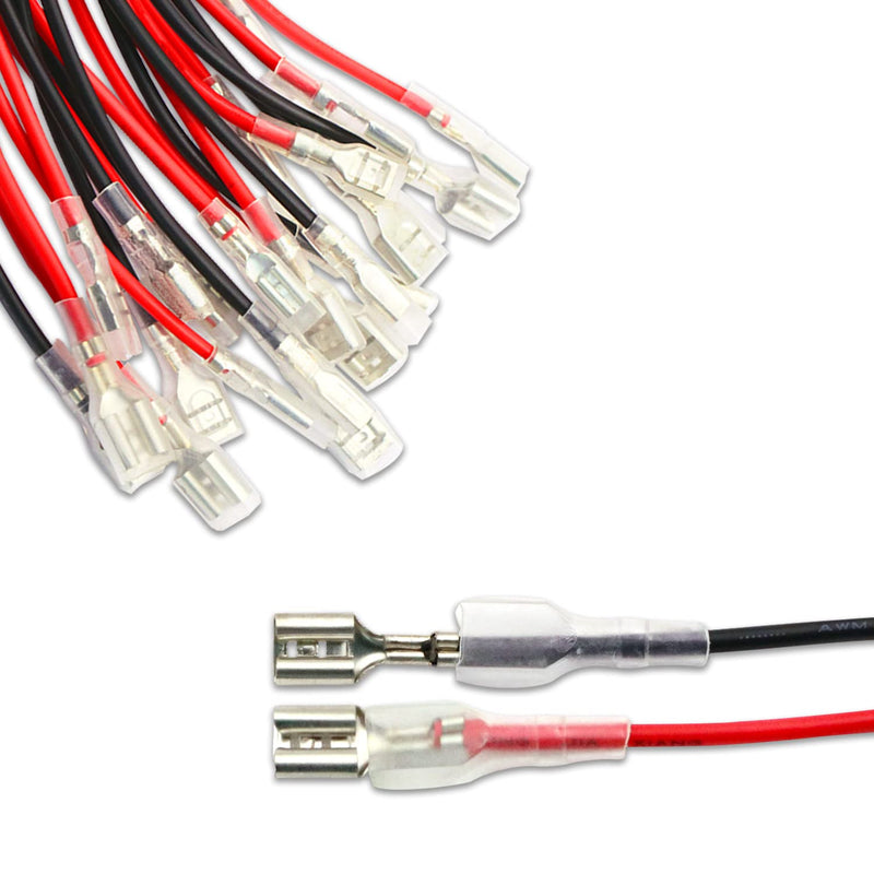 30Pcs 6.3mm Double Head Crimp Terminal with Insulating Sleeve with Wire Red + Black Female Spade Quick Splice Assortment Kit 11.82"（15 RED+15 Black） 6.3mm Double 30cm