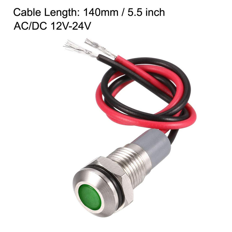 uxcell Signal Indicator Lights AC/DC 12V-24V 8mm Panel Mount Green LED Waterproof Metal Shell Warning Lamps for Car Motorcycles Boat