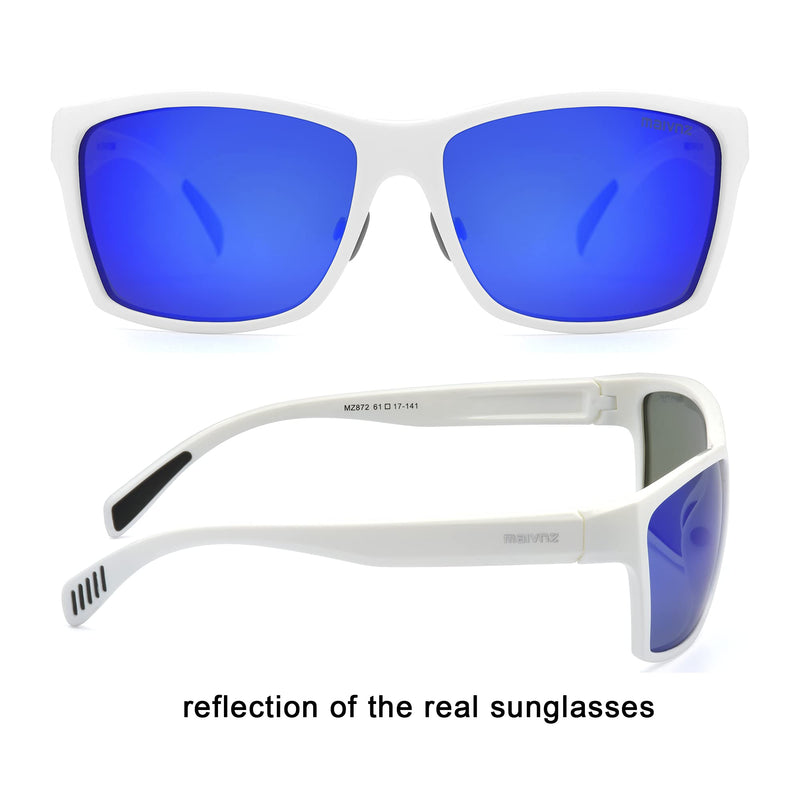 maivnz Floating Polarized Fishing Sunglasses for Men Women, Unsinkable UV400 Sports Glasses for Kayaking, Boating & Surf White Casual Frame Blue Revo Lens