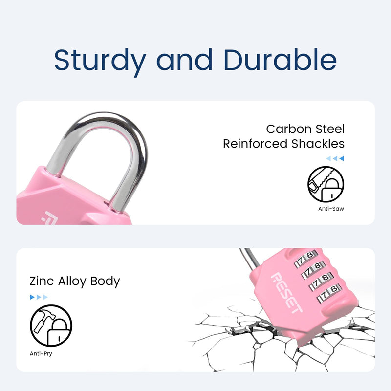RESET-060 4 Digit Combination Lock Outdoor Padlock for School Gym Sports Locker Fence Toolbox Gate Suitcase Hasp Pink 1