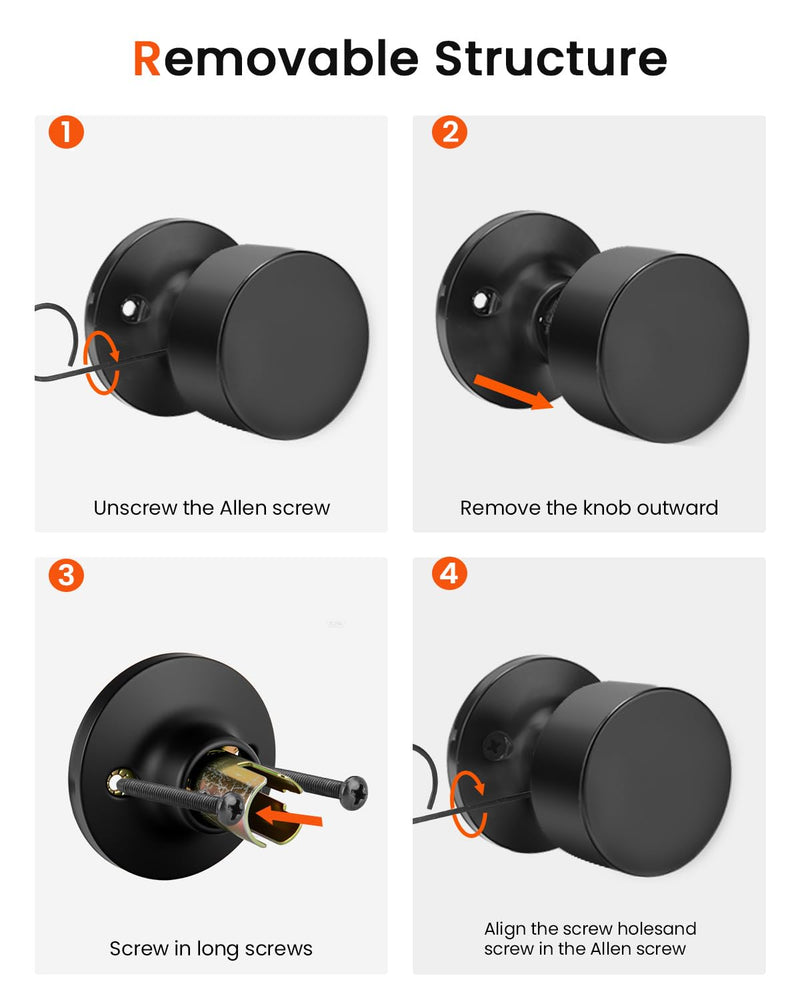 Haidms Matte Black Closet Door Knobs, Passage Door Knob for Closet, Black Round Door Knobs Interior Hallway 3 Pack