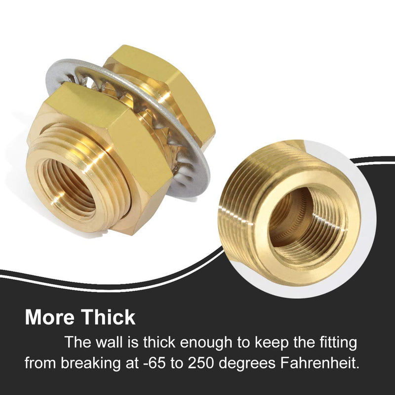 2pcs Brass Pipe Fitting 3/8" NPT Female x 3/8" NPT Female 1.3" Length Outer Diameter 1"-14 Bulkhead Coupling Bulkhead Tank Fitting Frame Hose Connector Fit min 25mm Hole