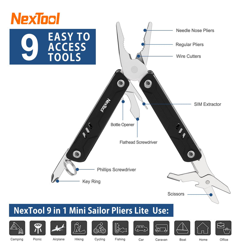NexTool Keychain Multitool, 9 in 1 Mini Multitool with Needle Nose Pliers, Scissors, SIM Extractor and Screwdrivers for Travel, EDC, TSA Approved Multitool, Bladeless Small Multitool(Mini Sailor Lite) Pocket Size Mini Sailor Lite