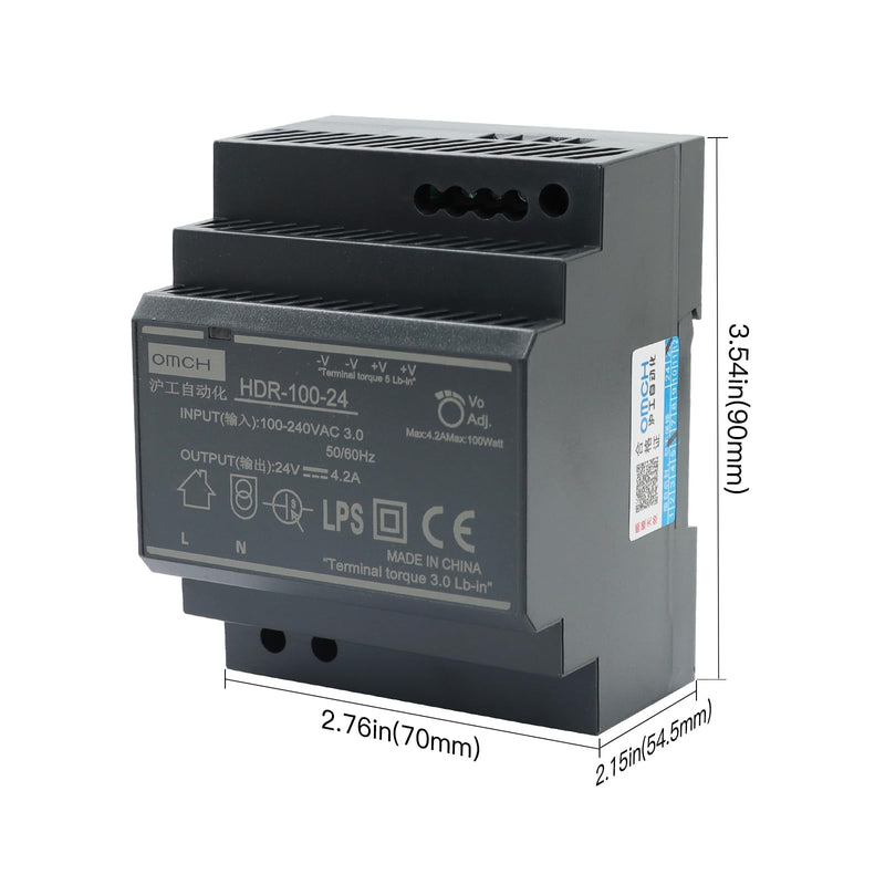 HDR-100-24 DIN Rail Switching Power Supply 24V 4.2A 100W | Designed for space-limited electrical cabinets, helping simplify installation while maximizing available panel capacity. HDR