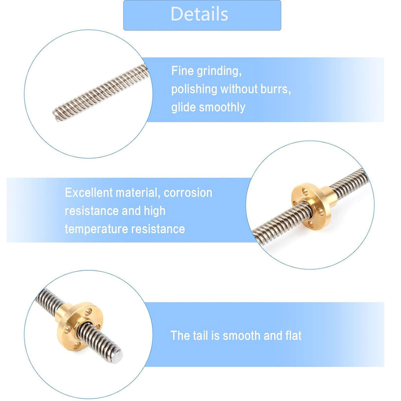 TOP-VIGOR T8 Threaded Rod Lead Screws, 350mm Length 8mm Diameter 12 Lead Stainless Steel Lead Screw Rod with Copper Nut Trapezoidal Thread for 3D Printer Stepper Motor 1 350mm, 12 Lead