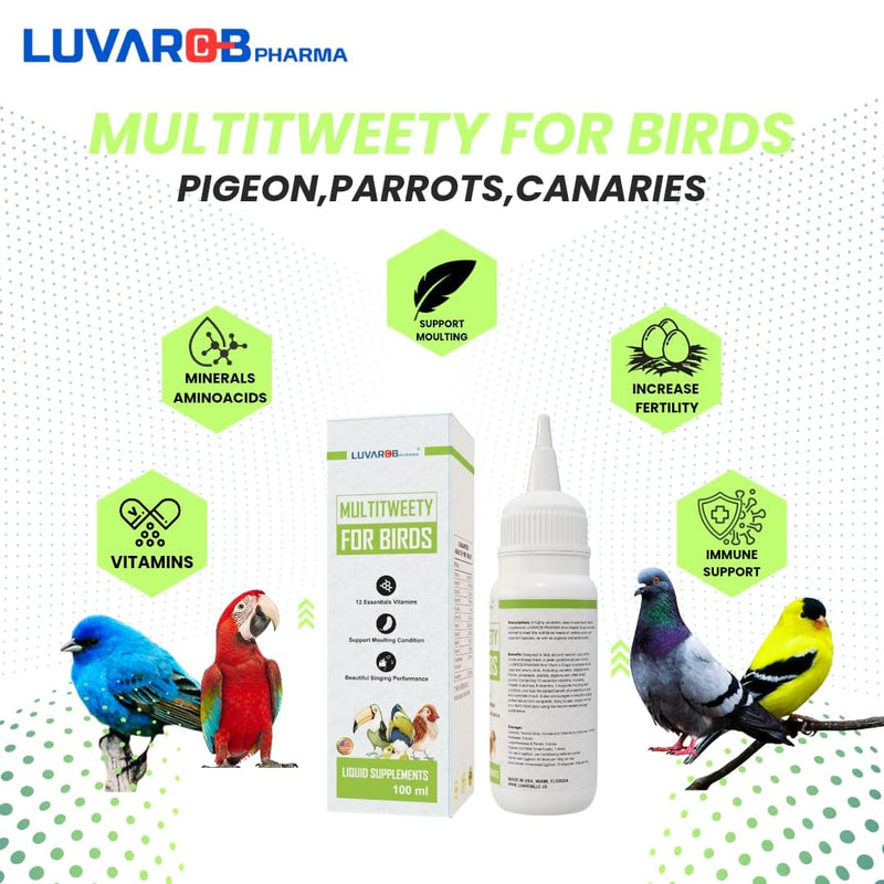 Multi-Drops for All Birds 5 Ounce, Multitweety 100ml High-Potency Vitamin Supplement, Support Moulting Condition,Beautiful Singing Performance, Improve Reproductions, Quality Eggs,No Leg Incurvations