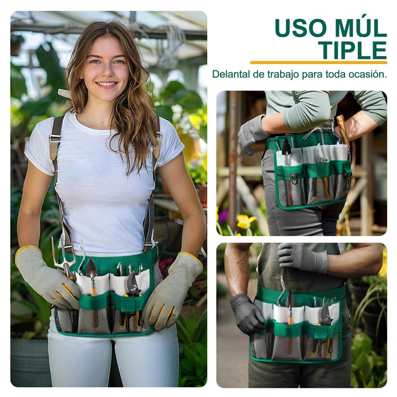 Garden Apron for Women, Adjustable Tool Belt with 8 Pockets - Heavy Duty Oxford Work Belt for Gardening, Construction (Green) Green
