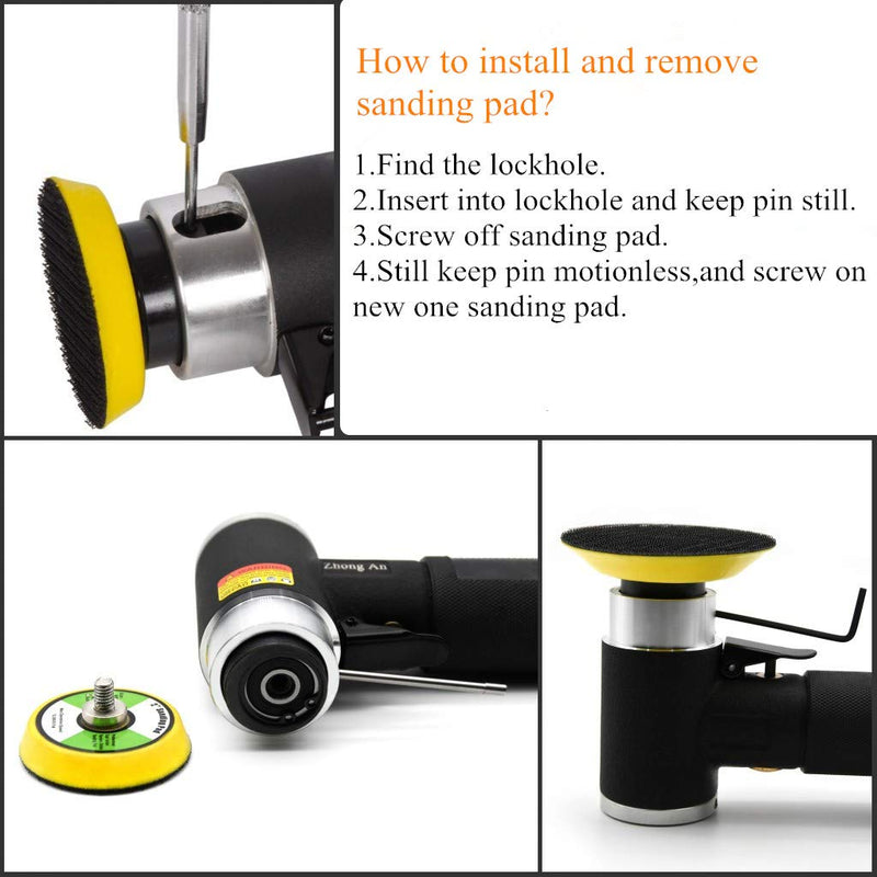 2 3-inch Mini Orbital Sander da sander Air Dual Action Sander Air Polisher Super Smooth and Swirl Freely for Auto Body Work (BLACK) Black